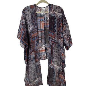 Sadie & Sage Small Blue Paisley Print Sheer Front Tie Women's Open Cardigan